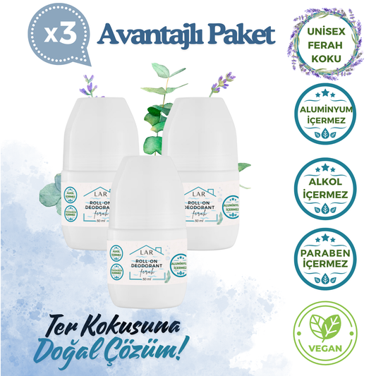 3’lü Avantajlı Set - Aluminyumsuz, Alkolsüz, Parabensiz Unisex Vegan Ferah Roll-on Deodorant