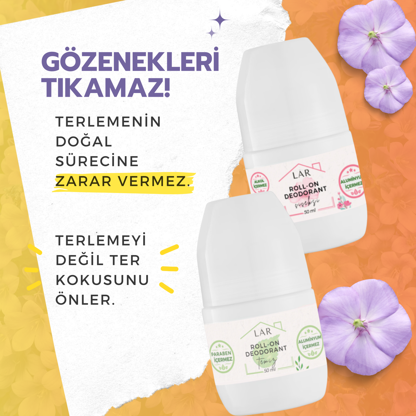 2’li Avantajlı Set - Aluminyumsuz, Parabensiz Temiz ve Çiçeksi Roll-on Deodorant