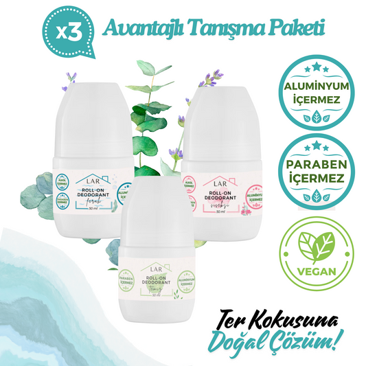 3’lü Avantajlı Tanışma Seti - Aluminyumsuz, Parabensiz Temiz + Ferah + Çiçeksi Roll-on Deodorant